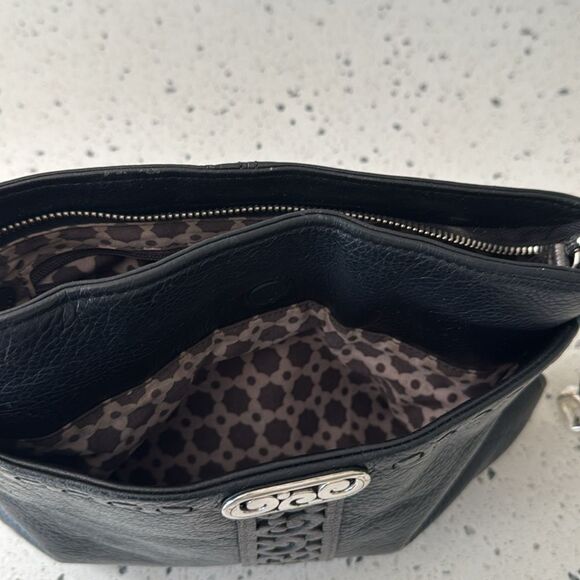 Brighton Black & Gray Soft Leather Shoulder Bag Crossbody Zipper Closure Casual - Picture 9 of 14